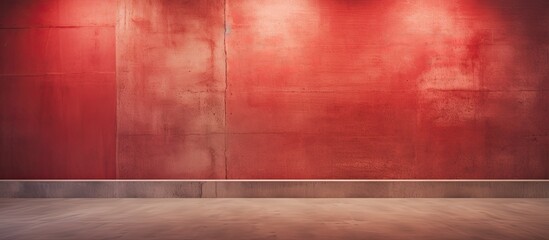 A close-up view of a red-colored wall illuminated by three brilliant spotlights shining on it