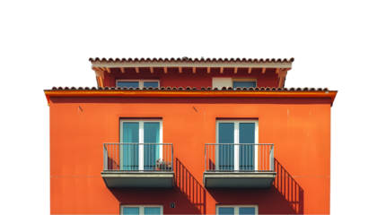 orange building with roof on white transparent background