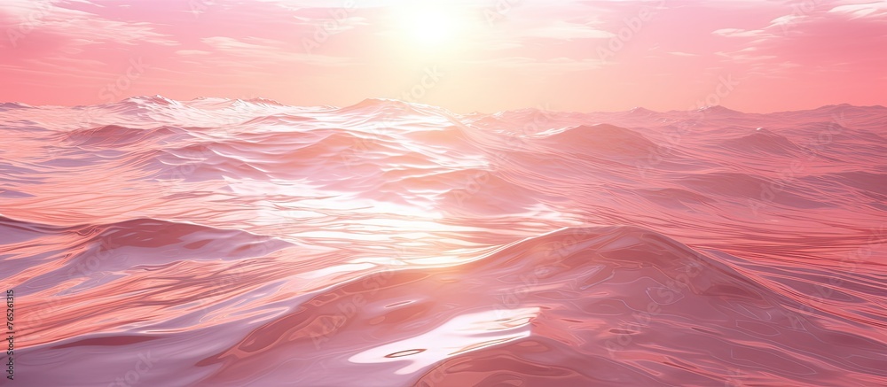 Wall mural the atmosphere is filled with a peach and magenta pattern as the sun shines through the clouds over 