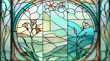Close Up of a Stained Glass Window With Flowers