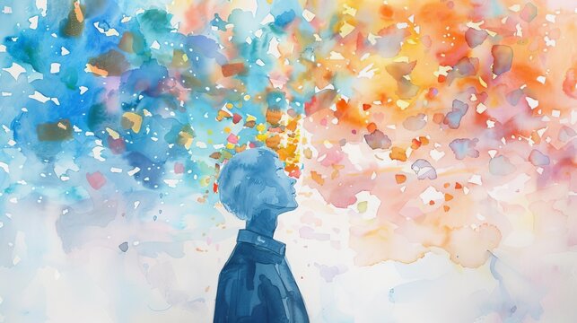 Conceptual watercolor sketch depicting personal development and positive thinking mindset