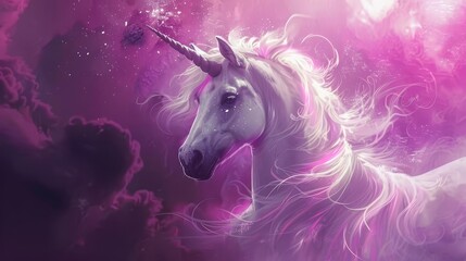 Obraz na płótnie Canvas Enchanting fantasy portrait of a magical unicorn with a flowing mane and sparkling horn, digital painting