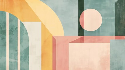 Minimal abstract composition with geometric shapes and pastel colors, modern art digital illustration