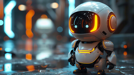 Diminutive digital friend: Tiny robot baby, animated marvel.