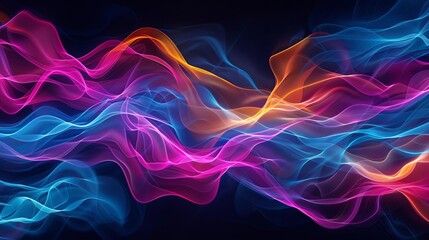 Obraz premium Big neon wave on dark background in abstract digital art style
