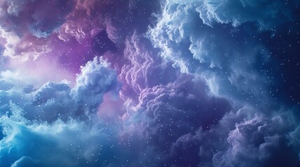 Fototapeta na wymiar A digital rendering of a vibrant, ethereal nebula, with swirling clouds of blue and purple, speckled with stars