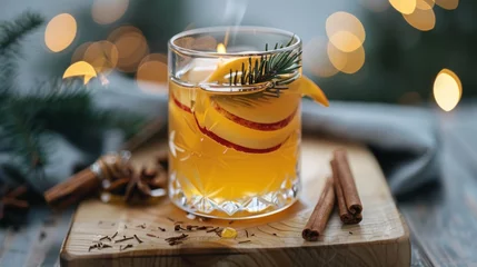 Selbstklebende Fototapeten A glass of alcohol with a cinnamon stick in it © NongKirana