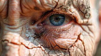 Close up of chapped, cracked face, dry skin problem with face disease before