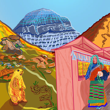 Kailash mountain/Kangrinboqe Peak with gopher and ethnic person