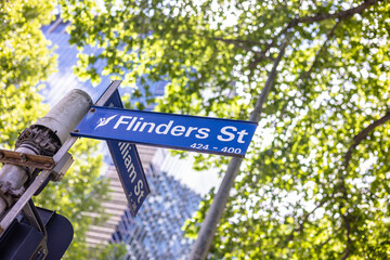 Street sign in Australia, flinders street in Melbourne city