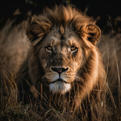 Fototapeta premium Majestic Lion Portrait in Natural Habitat