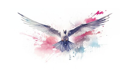 Holy spirit. Dove flying on watercolor splashes background. Vector illustration. - Powered by Adobe