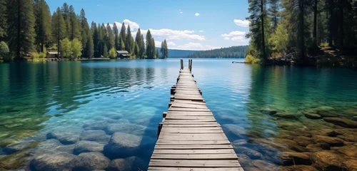 Foto op Plexiglas wooden bridge in the lake © Image Studio