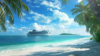 Fototapeten Luxury cruise ship sailing in tropical island at summer © Maizal