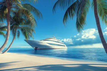 Poster Luxury cruise ship sailing in tropical island at summer © Maizal