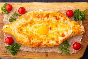 Homemade adjarian khachapuri with egg