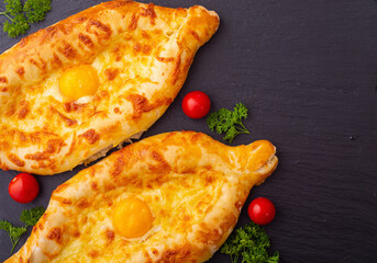 Homemade adjarian khachapuri with egg