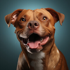 Vibrant portrait of a joyful dog with sparkling eyes and a wide smile, showcasing the pure happiness of pets