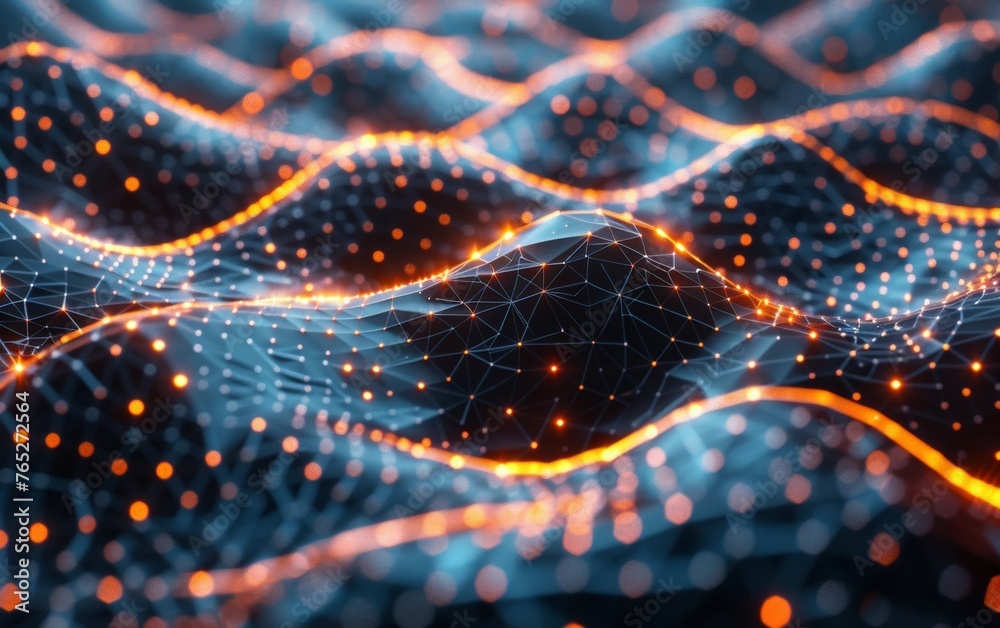Aufkleber create a vibrant depiction of a multi-layered technological network with illuminated pathways connec