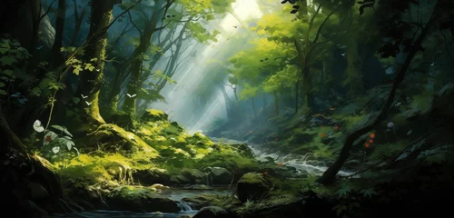 Fotobehang sun rays through the forest © Image Studio