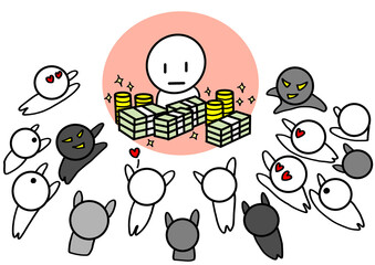 お金のあるところに群がる人々のイラスト