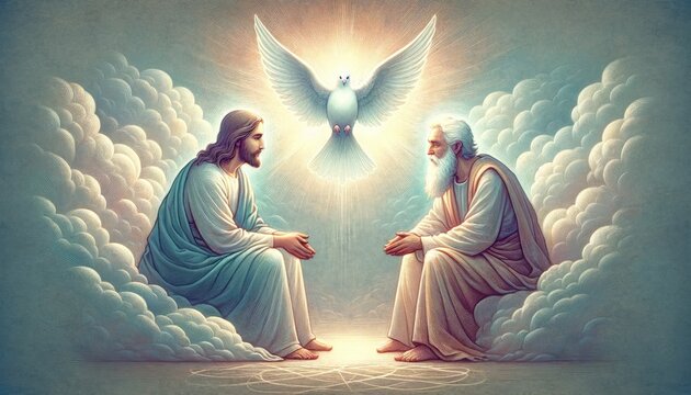 The Holy Trinity: the Father, the Son, and the Holy Spirit. Digital illustration. Trinity Sunday.
