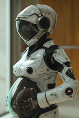 Humanoider Cyborg mit Kind im Bauch, Konzept schwangerer Roboter zur Leihmutterschaft