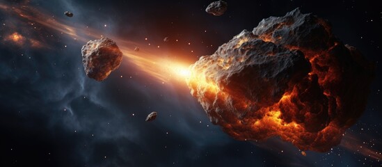 Several asteroids are soaring through the atmosphere as they travel past