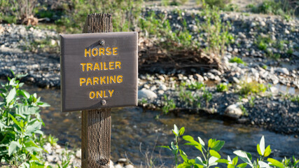 Horse trailer parking only sign in Casper Wilderness Park in southern California