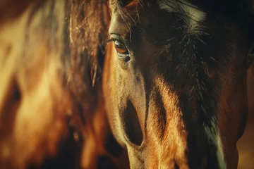 Fotobehang A close-up of a horse's face, nostrils flaring and eyes sparkling with intelligence © Image Studio
