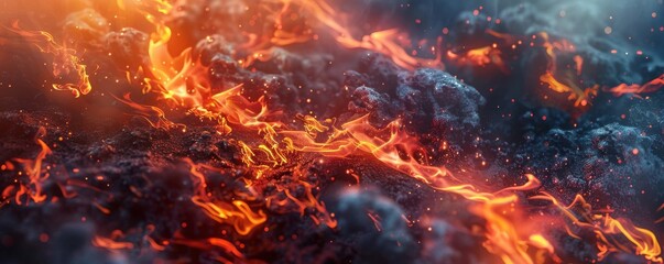 Fototapeta na wymiar A fiery scene with a lot of smoke and fire
