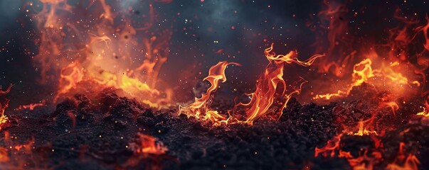 Fototapeta na wymiar A fiery scene with a lot of smoke and fire