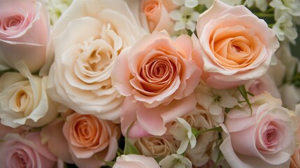 Obraz na płótnie Canvas A romantic blend of blush pink and ivory roses, delicately arranged for a special celebration