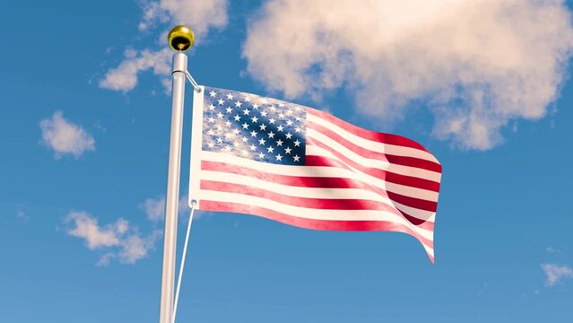 3D Animation of American Political Division Flag Waving and Ripping in Wind  