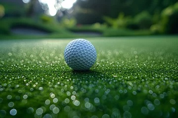 Poster Extreme Nahaufnahme eines Golfballs auf dem Grün, neben dem Loch, Hole-in-One © GreenOptix