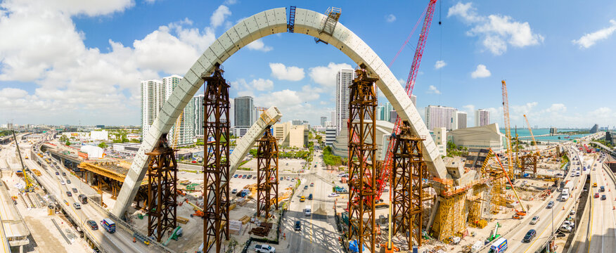 Aerial Miami Signature Bridge construction site