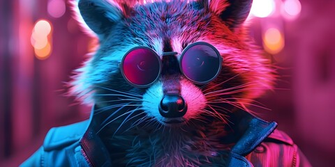 Raccoon in s hip hop fashion: AI-generated image. Concept Digital Art, Raccoon, Hip Hop Style, Streetwear, Fashion Illustration - obrazy, fototapety, plakaty