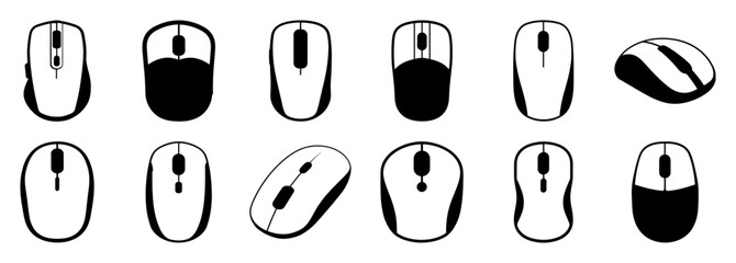 Mouse web silhouettes set, large pack of vector silhouette design, isolated white background.
