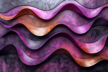 A closeup of a wave pattern in shades of purple and pink on a black background, creating a...