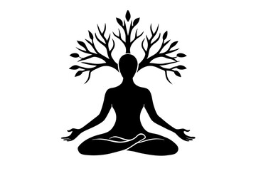 meditation with tree vector illustration
