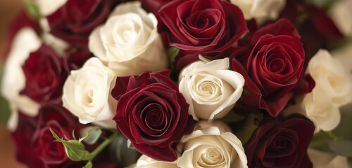 A sophisticated and timeless bouquet of deep burgundy and ivory roses, symbolizing elegance