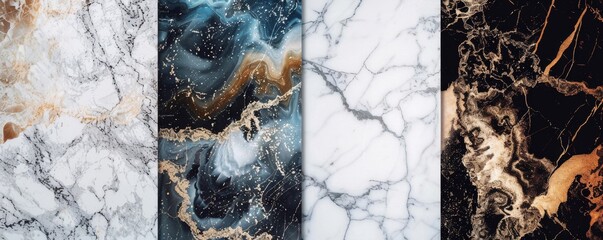 A series of marble tiles with a variety of colors and textures