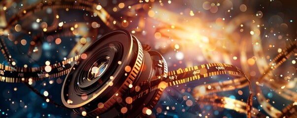 A colorful image of a camera lens with a red and yellow background - obrazy, fototapety, plakaty
