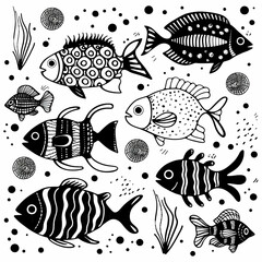Fish, kids coloring page,generative ai