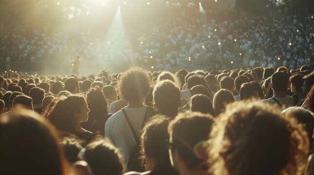 The buzz and excitement of a crowd entering a stadium for a highly anticipated show.