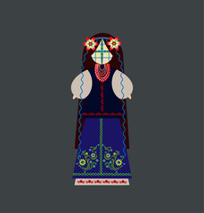 Motanka doll vector illustration for card, banner, and poster. Bright drawing with a traditional doll. Motanka Doll wearing an embroidered costume