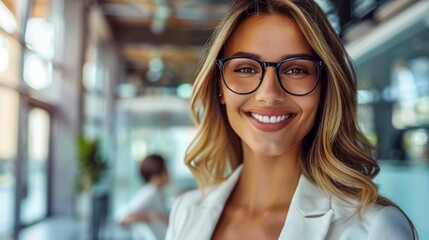 Obraz premium Confident Young Businesswoman with Glasses. Generative ai