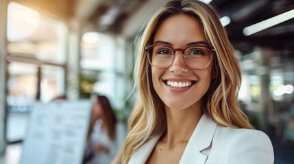 Fototapeta premium Confident Young Businesswoman with Glasses. Generative ai