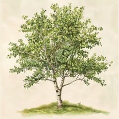 Classic botanical depiction of a birch tree, capturing the essence of early botanical explorations
