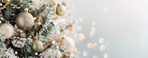 Obraz premium A Christmas tree with gold ornaments and white lights